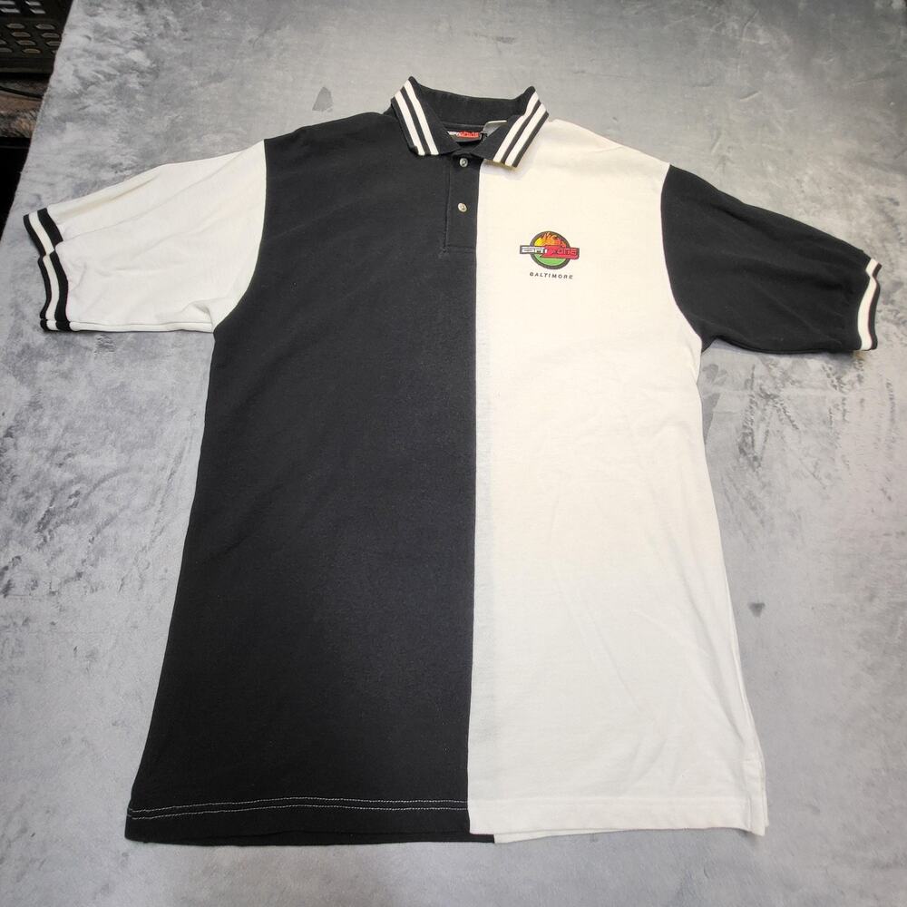 Vintage ESPN Zone Polo Shirt Mens Large Black White Colorblock Baltimore USA